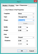 DipTrace component pattern editor, changing the shape for pin 1.