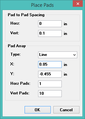 DipTrace header component pattern editor, placing second row.