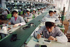 Chinese factory soldering line.